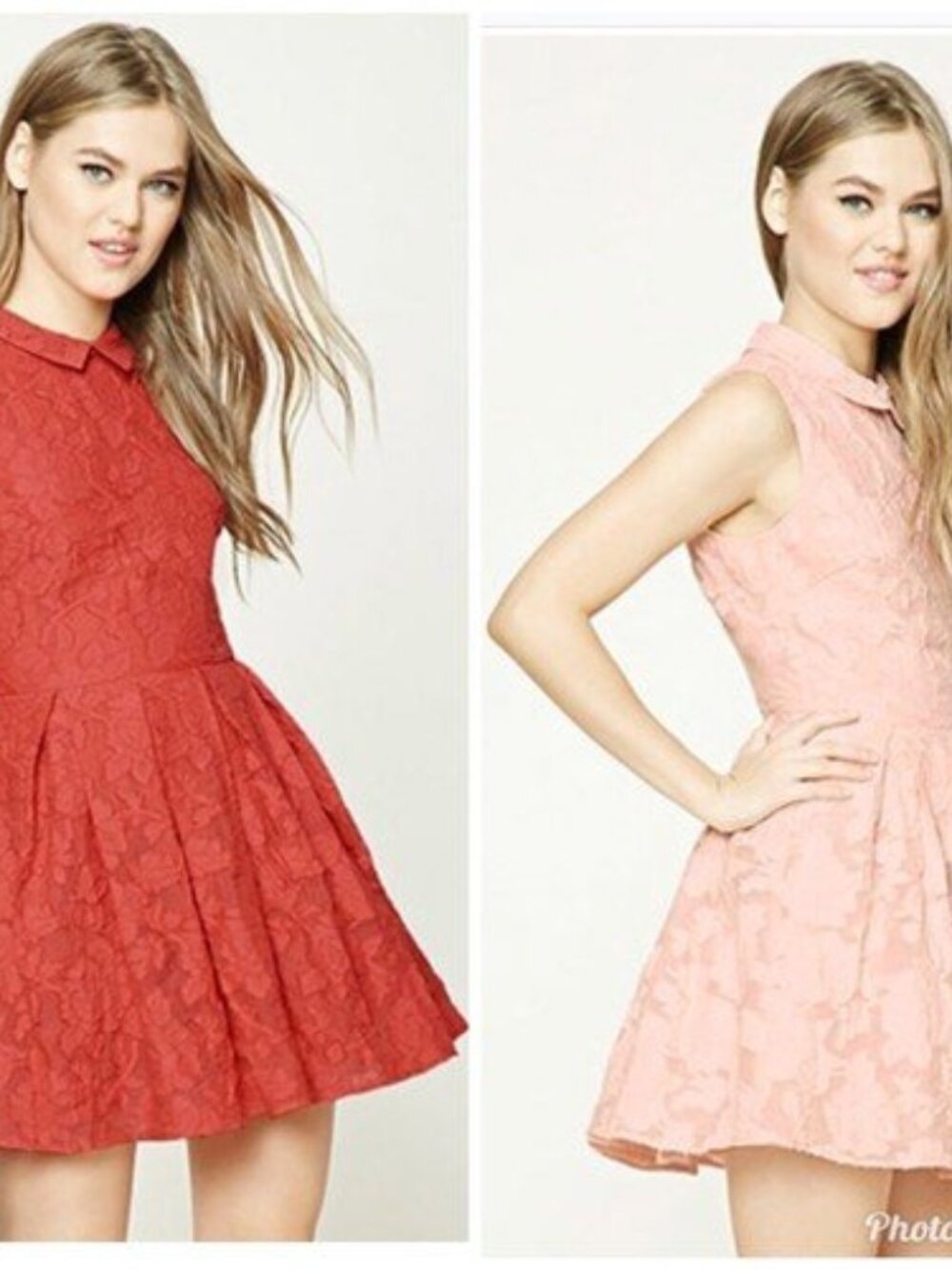 Forever 21 Floral EMBROIDERED Pleated Peter Pan Collar DRESS Pink Coral S/M